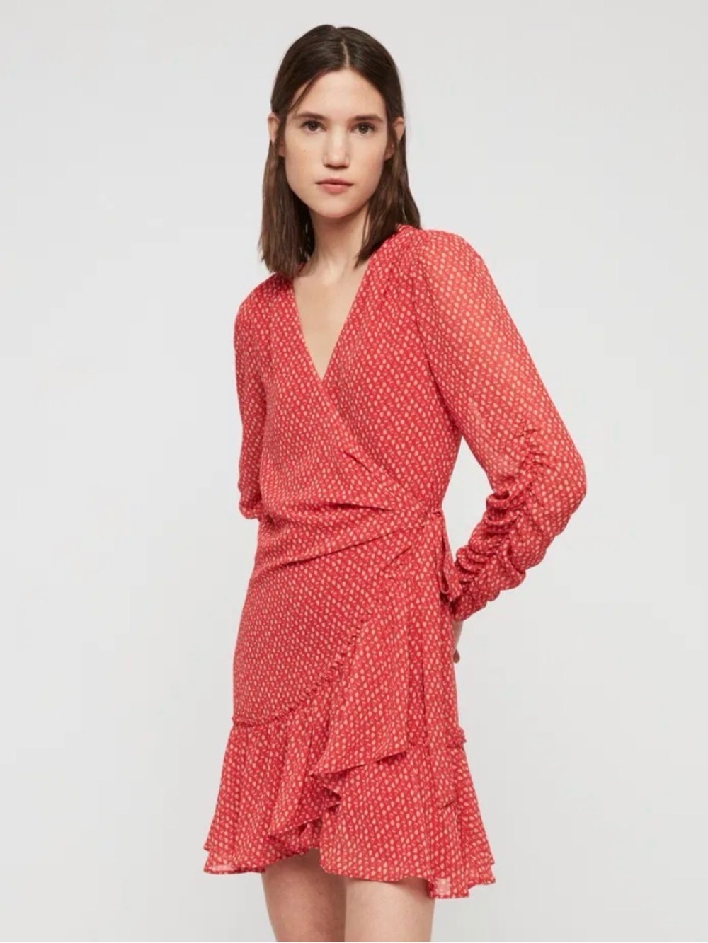 All Saints Flores Hearts Dress in Red Size Medium